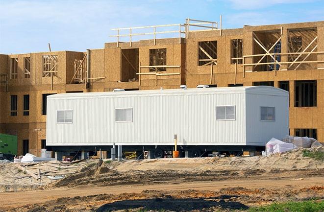 construction workers meeting at office trailers on rent in Beaumont